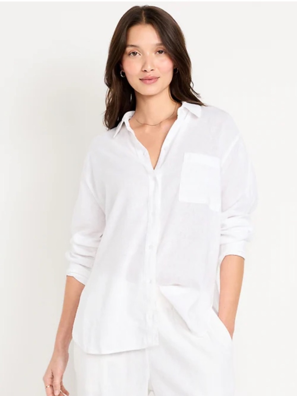 GAP White Button-Down Linen-Blend Shirt